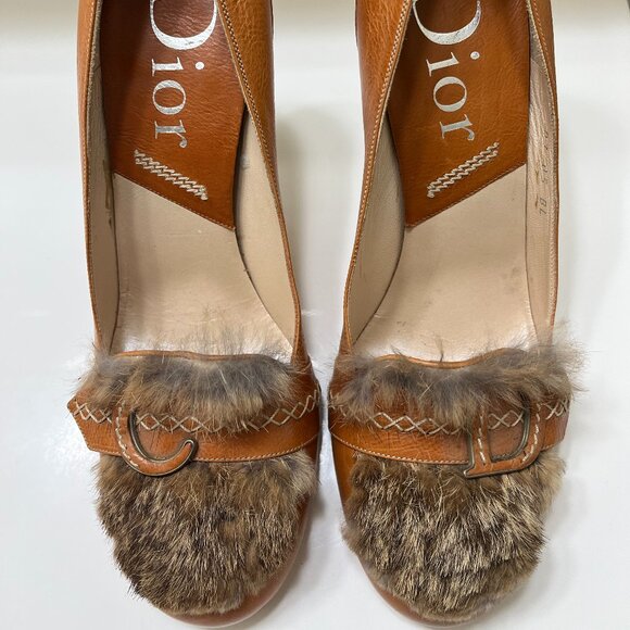 Dior Shoes - Vintage Dior Leather Fur Brown/Camel 4" High Heels US 9.5 EU 39.5 With Box